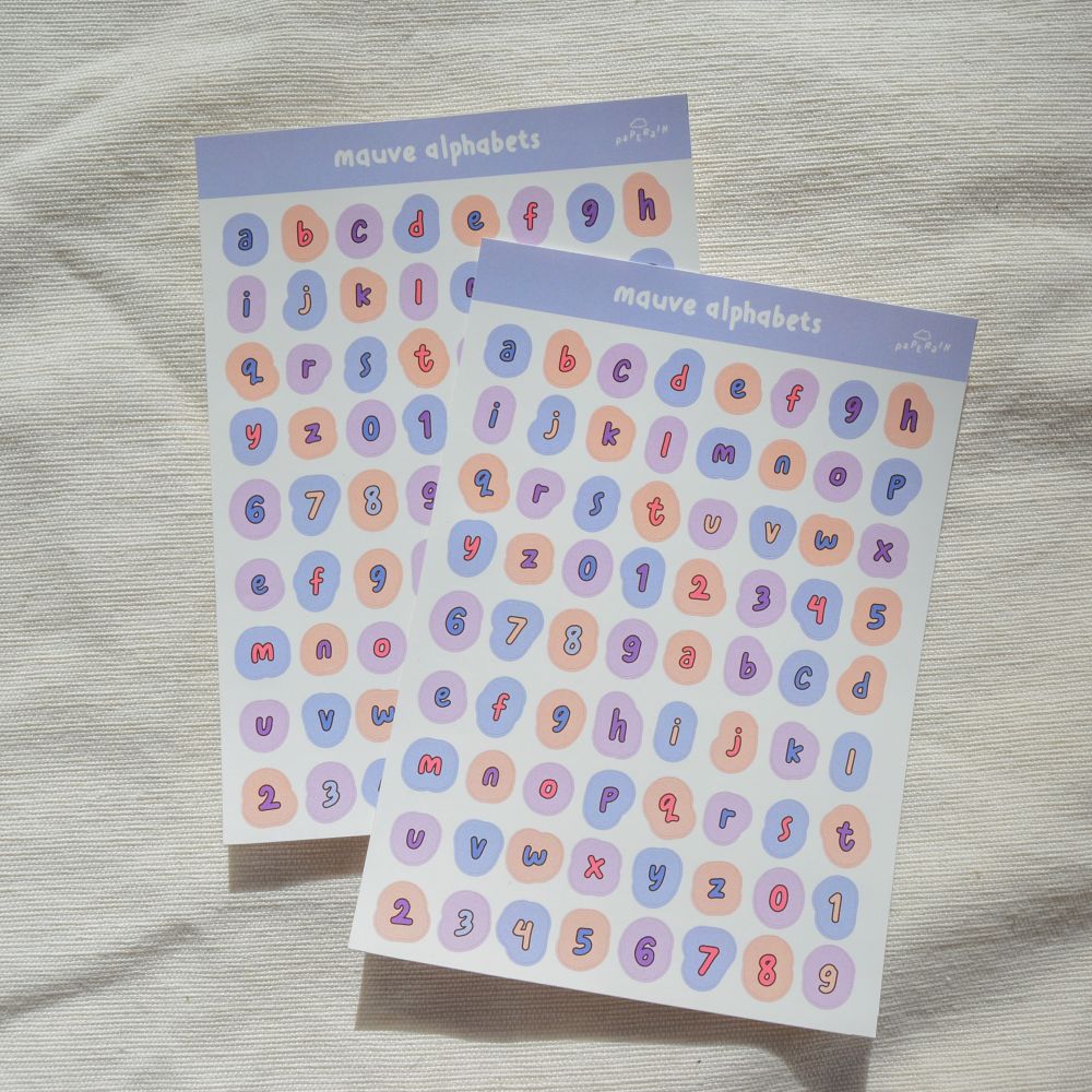 mauve alphabet sticker sheet